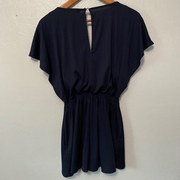 Copper Key Navy Flutter Sleeve Stretch Romper Attached Spaghetti Strap Tank XS - Picture 7 of 14